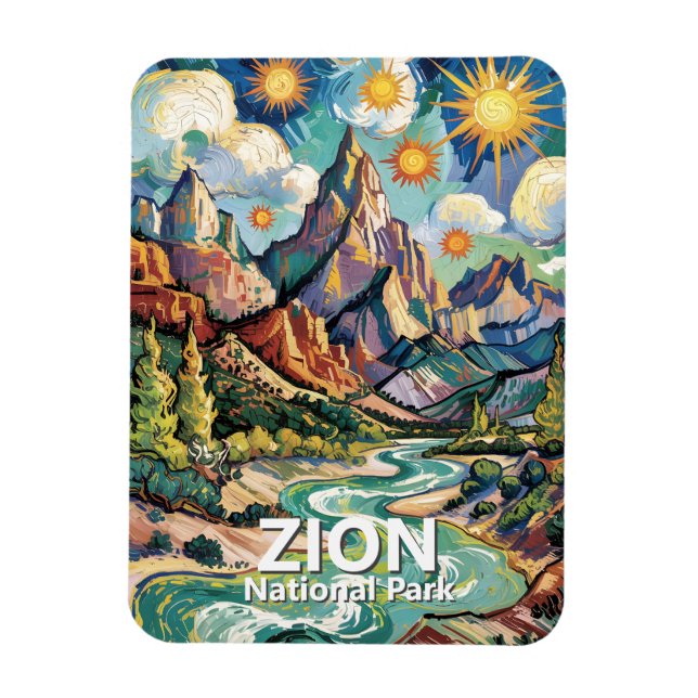 Zion Virgin River Patriarchs Van Gogh Colorful Magnet (Vertical)