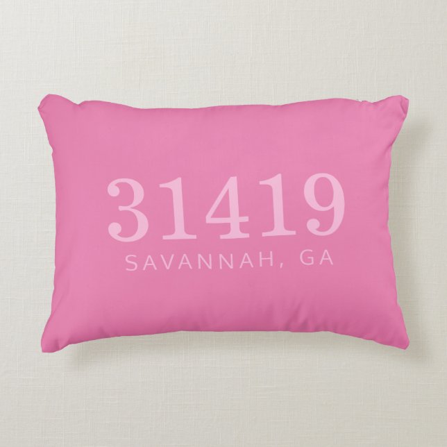 Zip Code and City The Location in Double Pink  Decorative Cushion (Front)