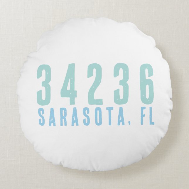 Zip Code Pillow with City and State Coastal Blues (Front)
