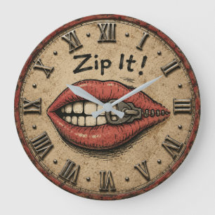 Zip It! Funny Vintage Zipper Lips Large Clock
