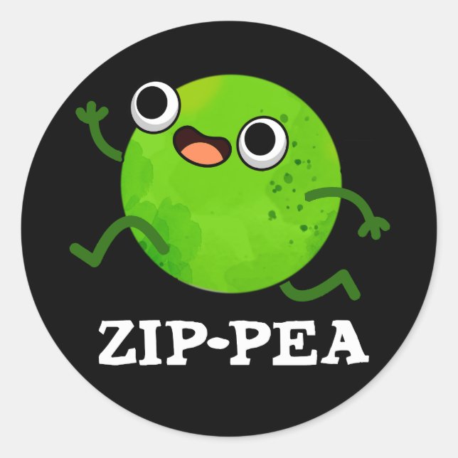 Zip-pea Funny Zippy Pea Pun Dark Classic Round Sticker (Front)
