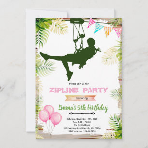 Zipline girl birthday party invitation