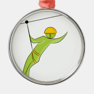 Zipline Rider Stick Figure Icon Metal Tree Decoration