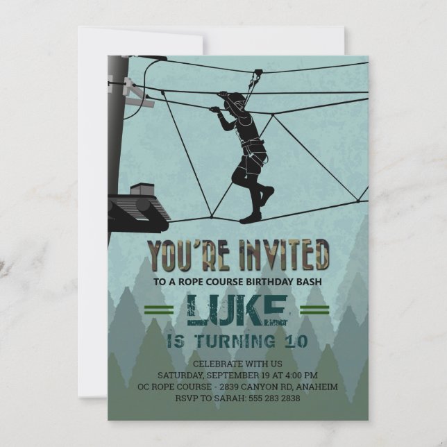 Zipline Rope Course Outdoor Adventure Birthday Invitation (Front)
