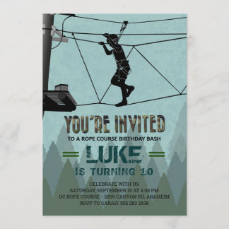 Zipline Rope Course Outdoor Adventure Birthday Invitation