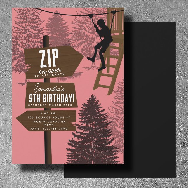 Zipline Rope Course Outdoor Park Adventure Bday Invitation (Zipline Rope Course Outdoor Park Adventure Bday Invitation)