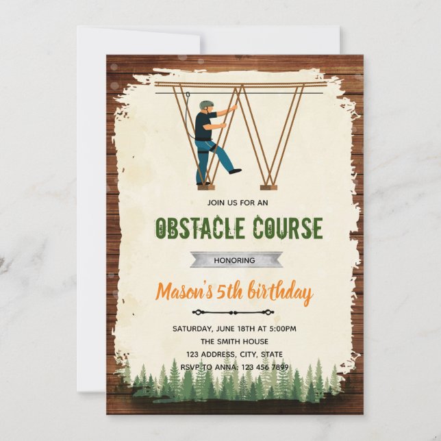 Zipline rope course party invitation (Front)