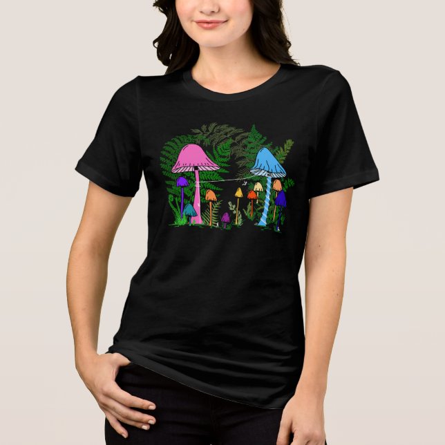 Ziplining Colourful Mushrooms Tri-Blend Shirt (Front)