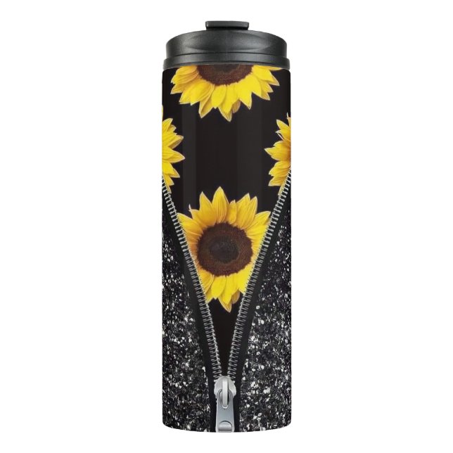 Zipped Sunflower Design Thermal Tumbler (Front)