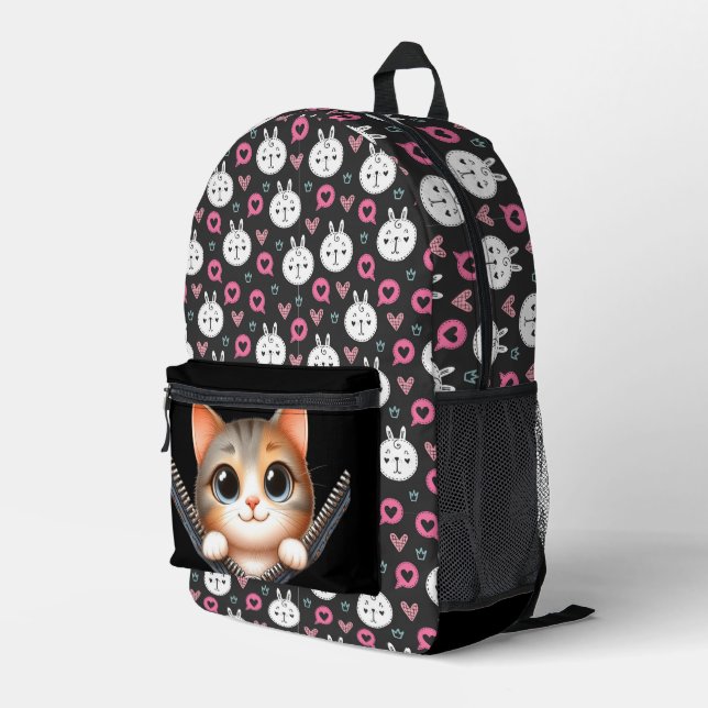 Zipper Cat  Printed Backpack (Back Corner Right)