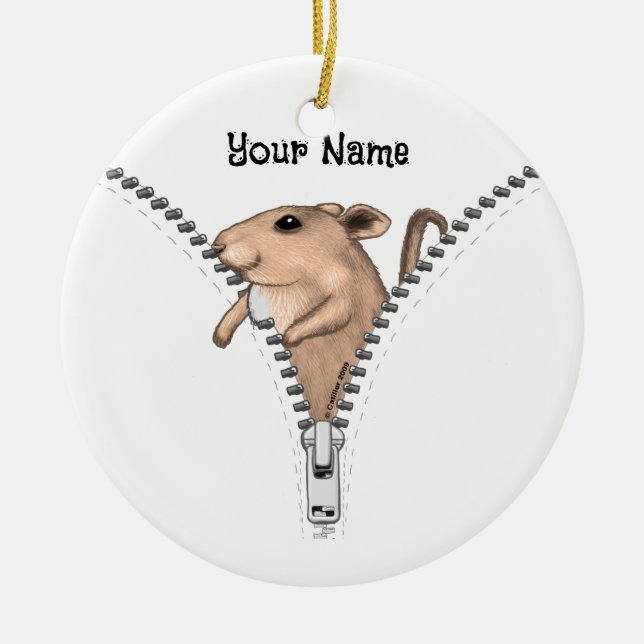 Zipper Mouse  Ceramic Tree Decoration (Front)
