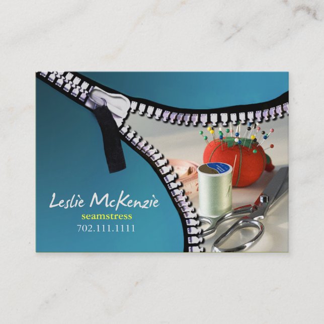 "Zipper" - Sewing, Dressmaker, Seamstress, Tailor Business Card (Front)