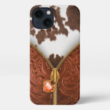 Zipper Western Cowhide Tooled Leather