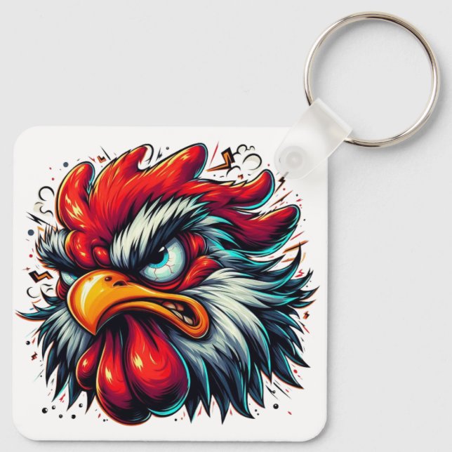 "Zippy the Vivid Rooster" Aluminium Keychain (Back)