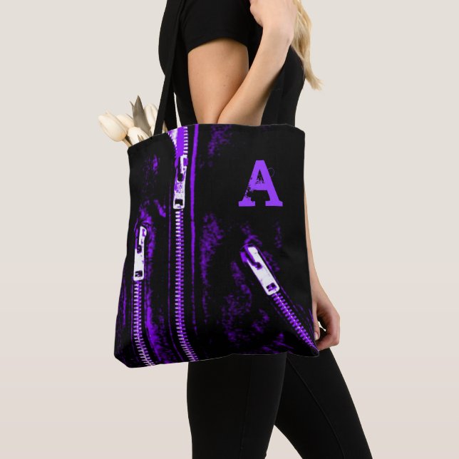 Zips Purple print Monogram all over tote bag (Close Up)