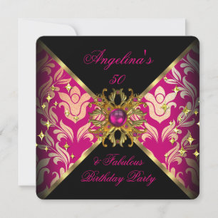 ZIZZAGO DESIGN Fabulous 50 Pink Gold Damask Party Invitation