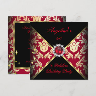 ZIZZAGO DESIGN Fabulous 50 Red Gold Damask Party Invitation