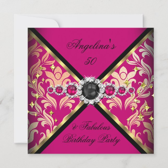 ZIZZAGO DESIGN Fabulous Pink Gold Damask Party 2 Invitation (Front)