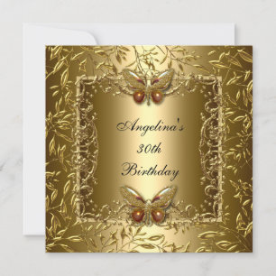 Zizzago Elegant 30th Birthday Butterfly Gold Invitation