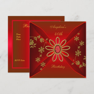 Zizzago Elegant 40th Birthday Rich Red Jewel Invitation