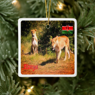 zKE005 KENYA, Lions, Africa, Ceramic Ornament