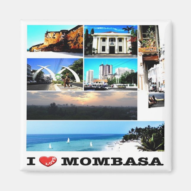 zKE014 MOMBASA I Love, Mosaic, Kenya, Fridge Magnet (Front)