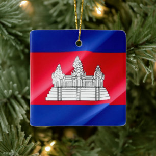zKH002 Cambodian waving FLAG Cambodia, Ceramic Ornament