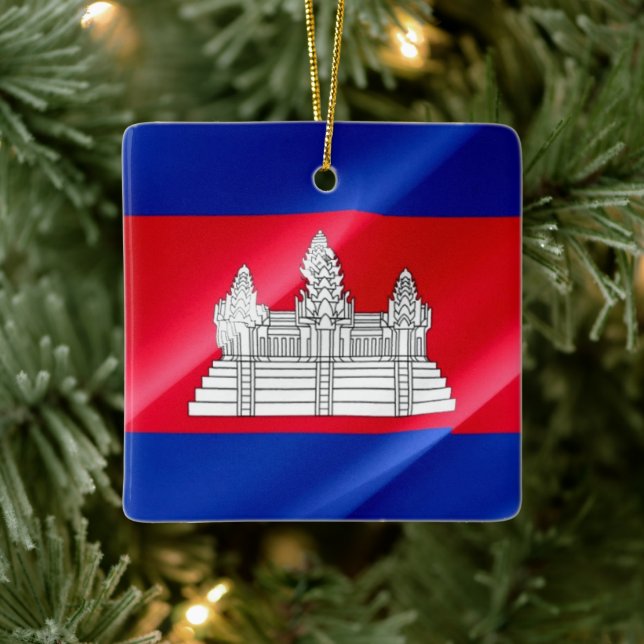 zKH002 Cambodian waving FLAG Cambodia, Ceramic Ornament (Tree)