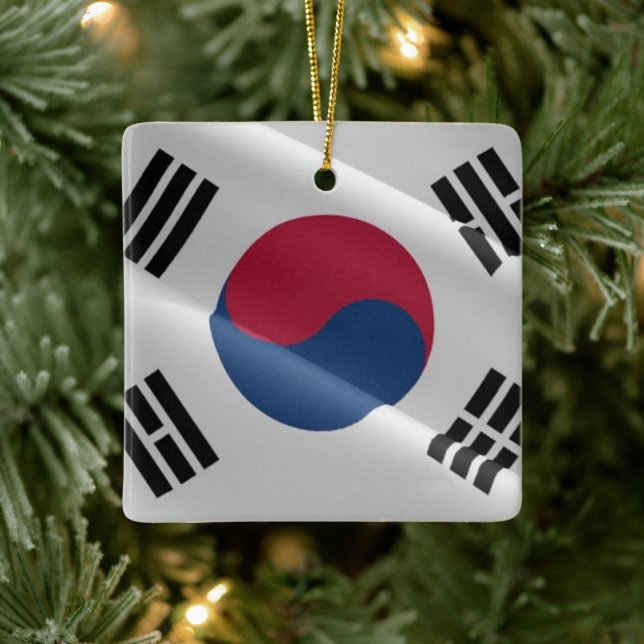 zKR002 South Korean waving FLAG South Korea, Ceramic Ornament (Tree)