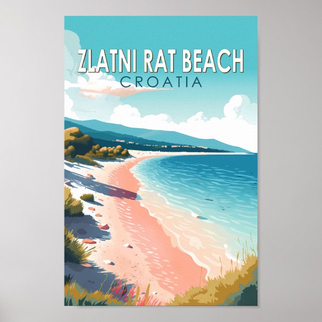 Zlatni Rat Beach Croatia Travel Art Vintage Poster (Front)