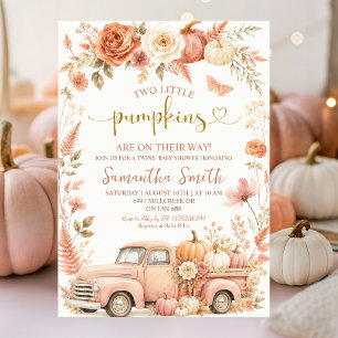 ZLC10 TWO Little Pumpkins On The Way Boho Floral P Invitation