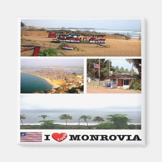 zLR008 MONROVIA I Love, Mosaic, Liberia, Fridge Magnet (Front)