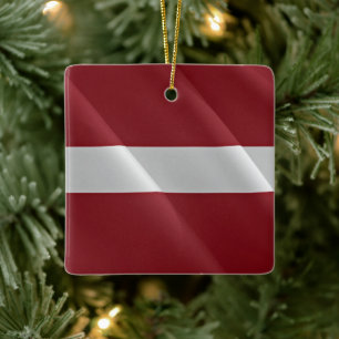 zLV002 LATVIA waving FLAG, Ceramic Ornament
