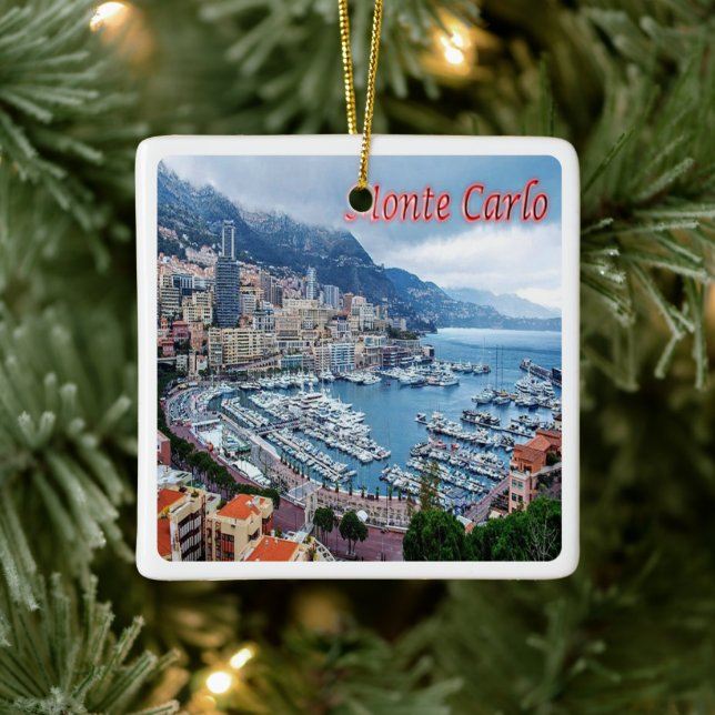 zMC018 MONTE CARLO Panorama, Monaco, Ceramic Ornament (Tree)
