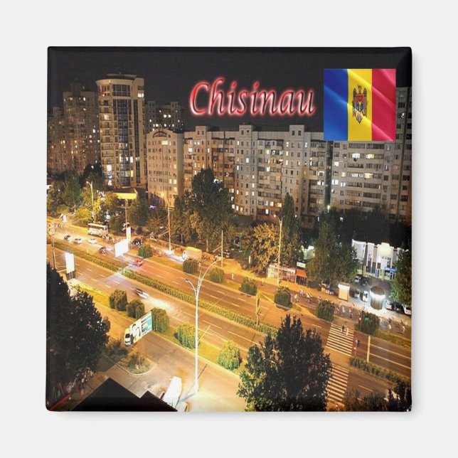 zMD009 CHISINAU Town by Night, Moldova, Fridge Magnet (Front)
