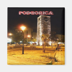 zME013 PODGORICA Clock Tower at Night, Fridge Magnet