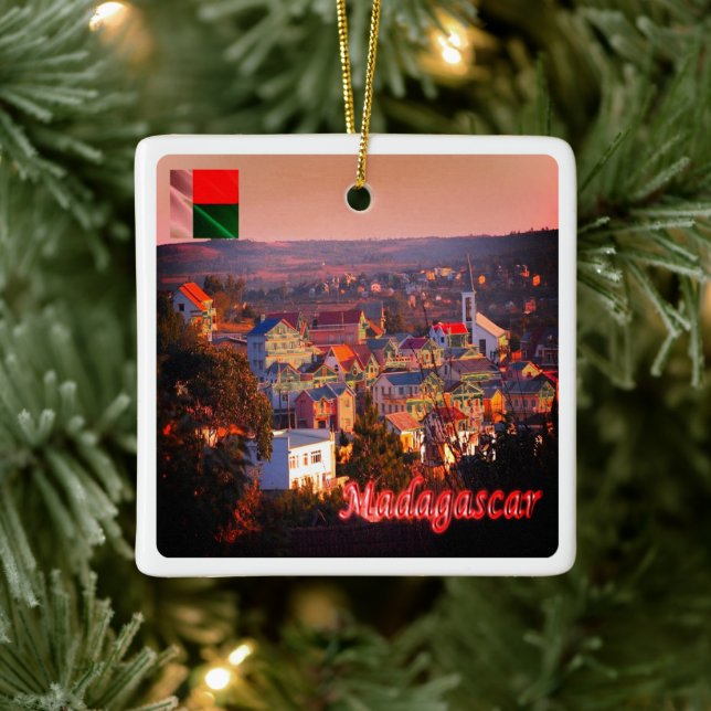 zMG003 MADAGASCAR, Sunset, Africa, Ceramic Ornament (Tree)