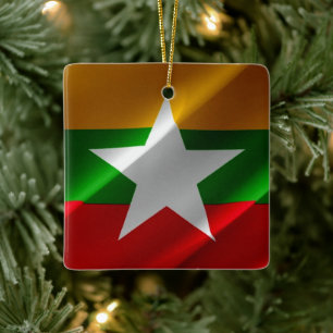 zMM002 waving Burmese FLAG Myanmar, Ceramic Ornament