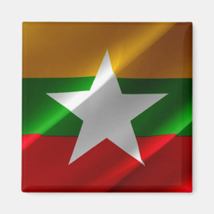 zMM002 waving Burmese FLAG Myanmar, Fridge Magnet