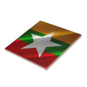 zMM002 waving Burmese FLAG Myanmar, Tile