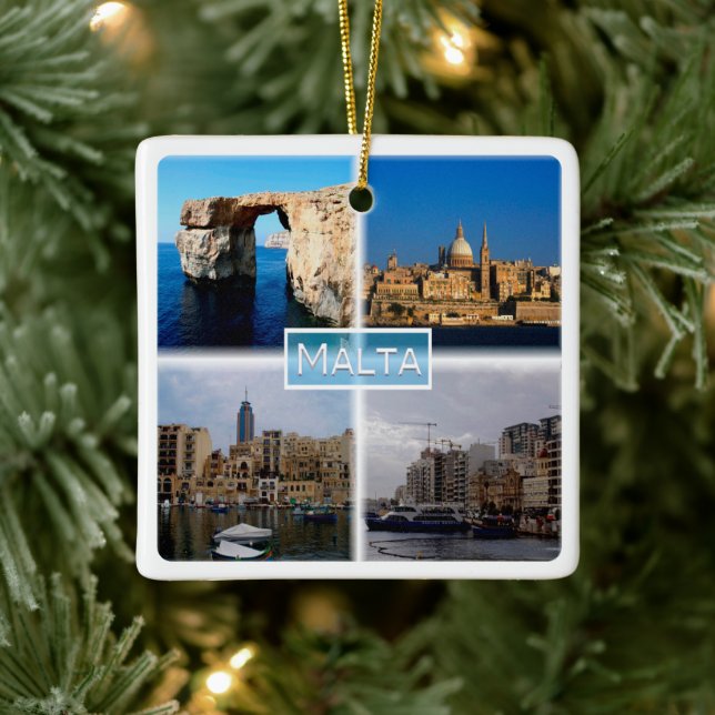 zMT004 LA VALLETTA SKYLINE, Malta, Ceramic Ornament (Tree)