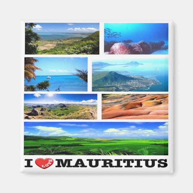 zMU021 MAURITIUS I Love, Mosaic, Africa, Fridge Magnet (Front)