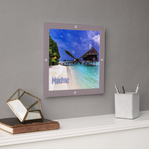 zMV004 islands MALDIVES beach, Asia, Square Wall Clock