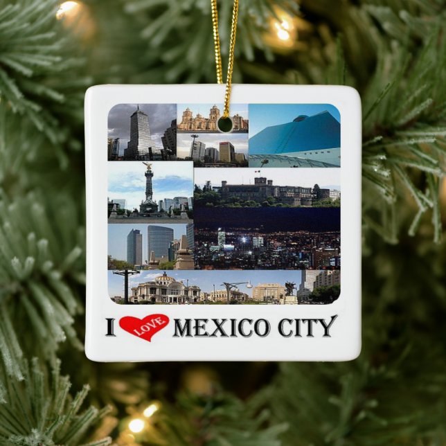 zMX008 mosaic of MEXICO CITY I Love, Ceramic Ornament (Tree)