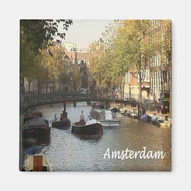 zNL017 AMSTERDAM navigable canal, Fridge Magnet (Front)