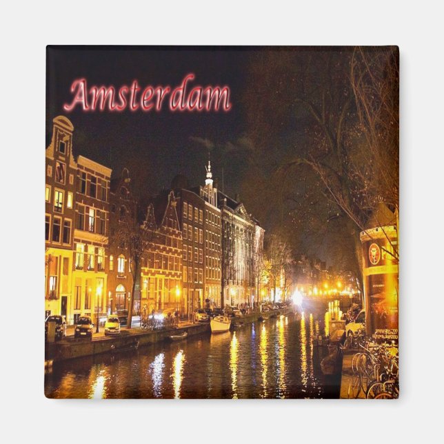 zNL018 AMSTERDAM landscape night, Holland, Fridge Magnet (Front)