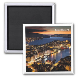 zNO014 BERGEN by Night, Norway, Europe, Fridge Magnet