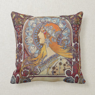 Zodiac and Her Tiara Alphonse Mucha Fine Art Cushion
