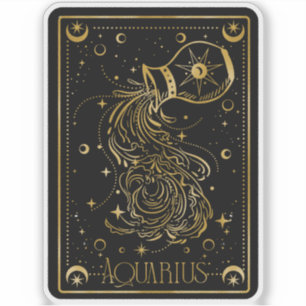 Zodiac Aquarius Astrology Black & Gold Sticker