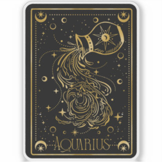Zodiac Aquarius Astrology Black & Gold Sticker